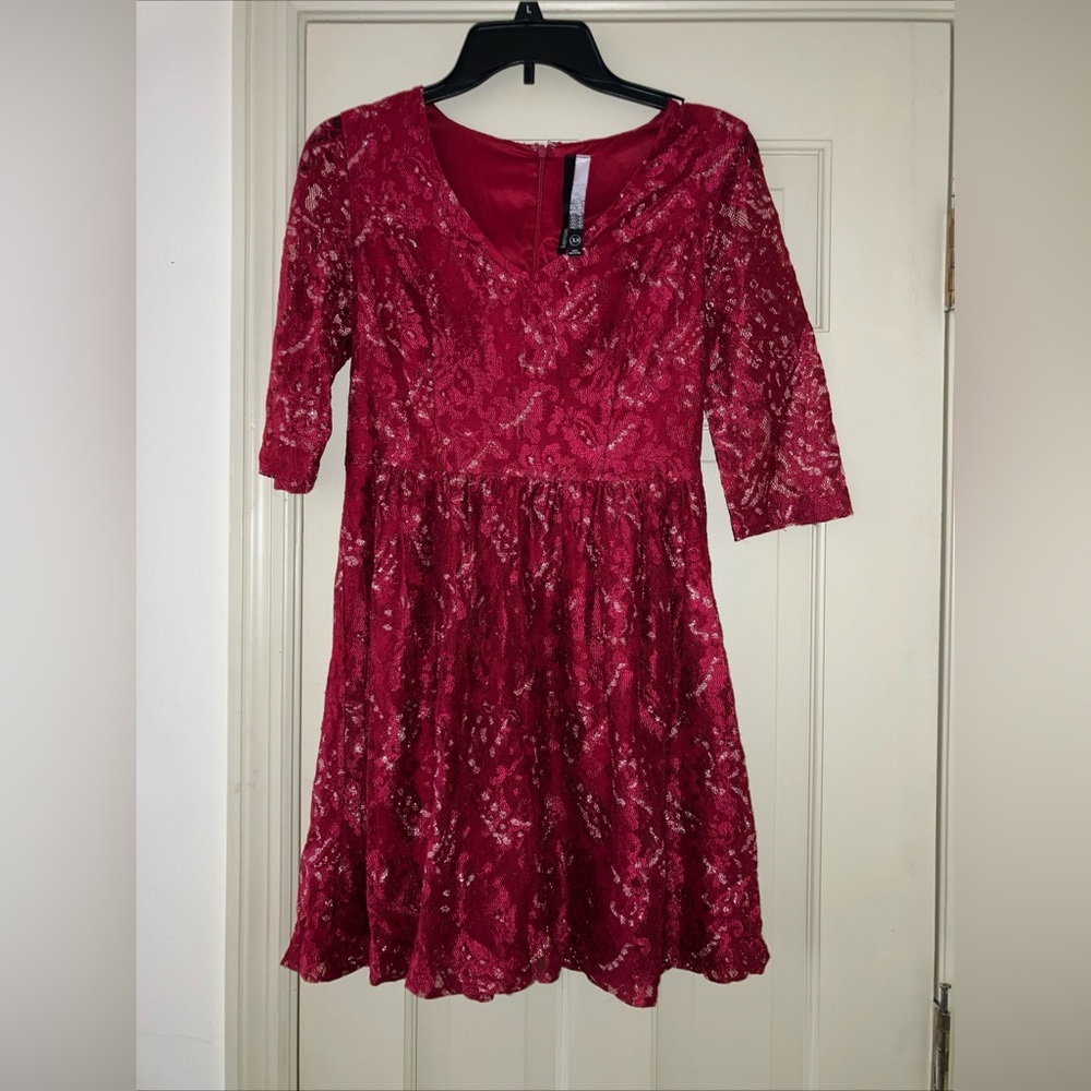 Red Kensie XS Zip 1/2 Sleeve Lace Dress